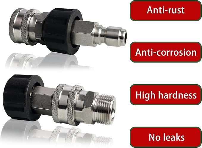 LIULO TOOL Pressure Washer Quick Connect Kit, Stainless Steel Quick Disconnect Kit, M22 14 mm Metric Male Thread Quick Connector, M22 Swivel to 3/8" Quick Connect (4 Pack)