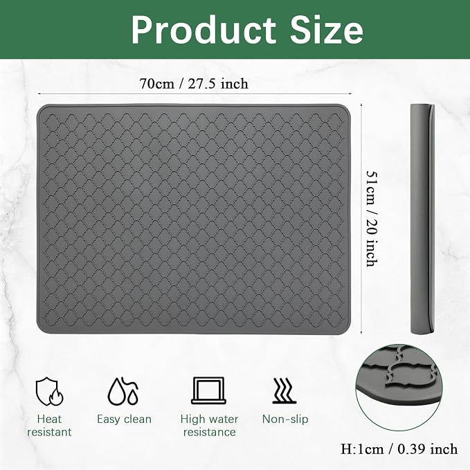 Stove Top Cover for Electric Stove - Food Grade Ceramic Stove top Cover, Silicone XXL Dish Drying Mat, Glass Cooktop Covers, Flat RV Range top Mats (Grey, 27.5"X20")