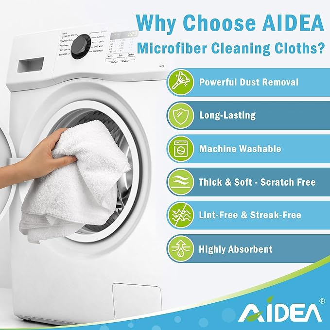 AIDEA White Microfiber Cleaning Cloth 50PK, Absorbent Cleaning Rags 12"x12" | Microfiber Towels for Cars Lint Free Soft Microfiber Towels, Kitchen Towels Dusting Cloth, Dish Rags, Cleaning Towels