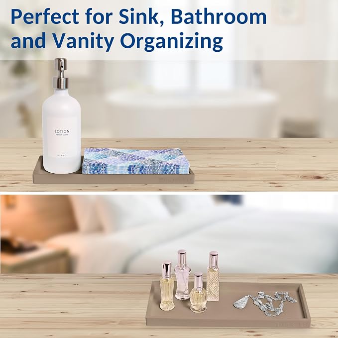 Spacewiser Countertop and Vanity Tray - 11.7" Silicone Bathroom Tray, Flexible Dish Soap Holder for Kitchen, Bathroom Counter Organizer, Shower Toilet Tank Trays Décor Accessories, Sink Makeup Mat Oil