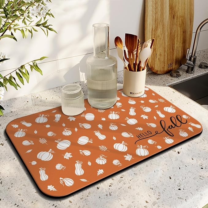 Fun Coffee Mat 19inx12in,Coffee Bar Mat for Countertops,Absorbent Hide Stain Anti-Slip Coffee Bar Accessories Fit Under Coffee Machine Mat,dish Drying Mats for Kitchen