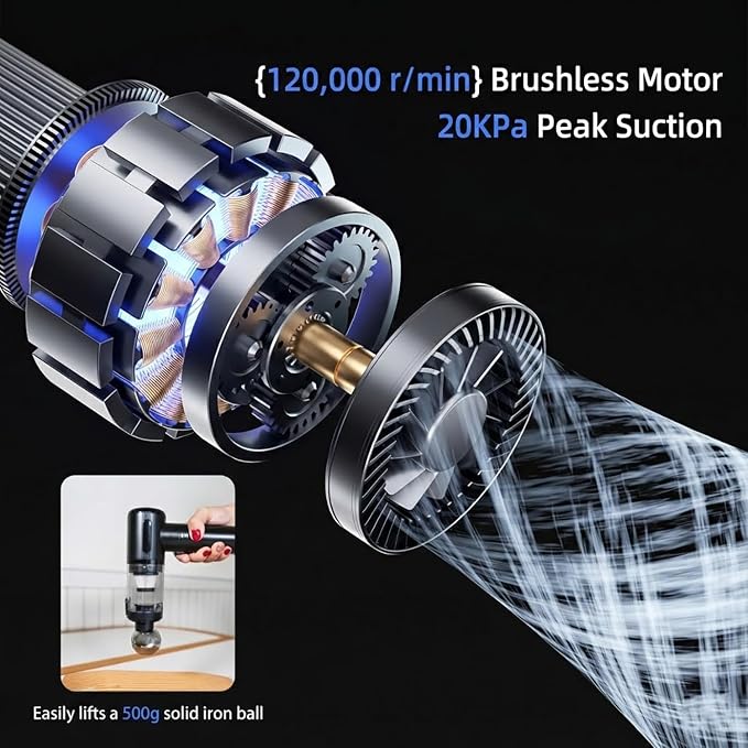 Handheld Car Vacuum Portable Cordless Interior Cleaner, 20000Pa Ultra-Strong Suction & Air Duster, Brushless Motor & HEPA Filter, 100W High Power Mini Vacuum Cleaning Kit for Home, Office, Pet Hair