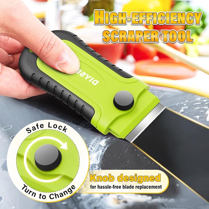 DIYSELF 2 Pack Razor Blade Scraper Tool with 30 Blades, Razor Blade Scraper | Razor Scraper Tools for Cooktops, Oven Glass, Windows, Tile and Metal, Paint Scrapers with Built-In Blade Storage