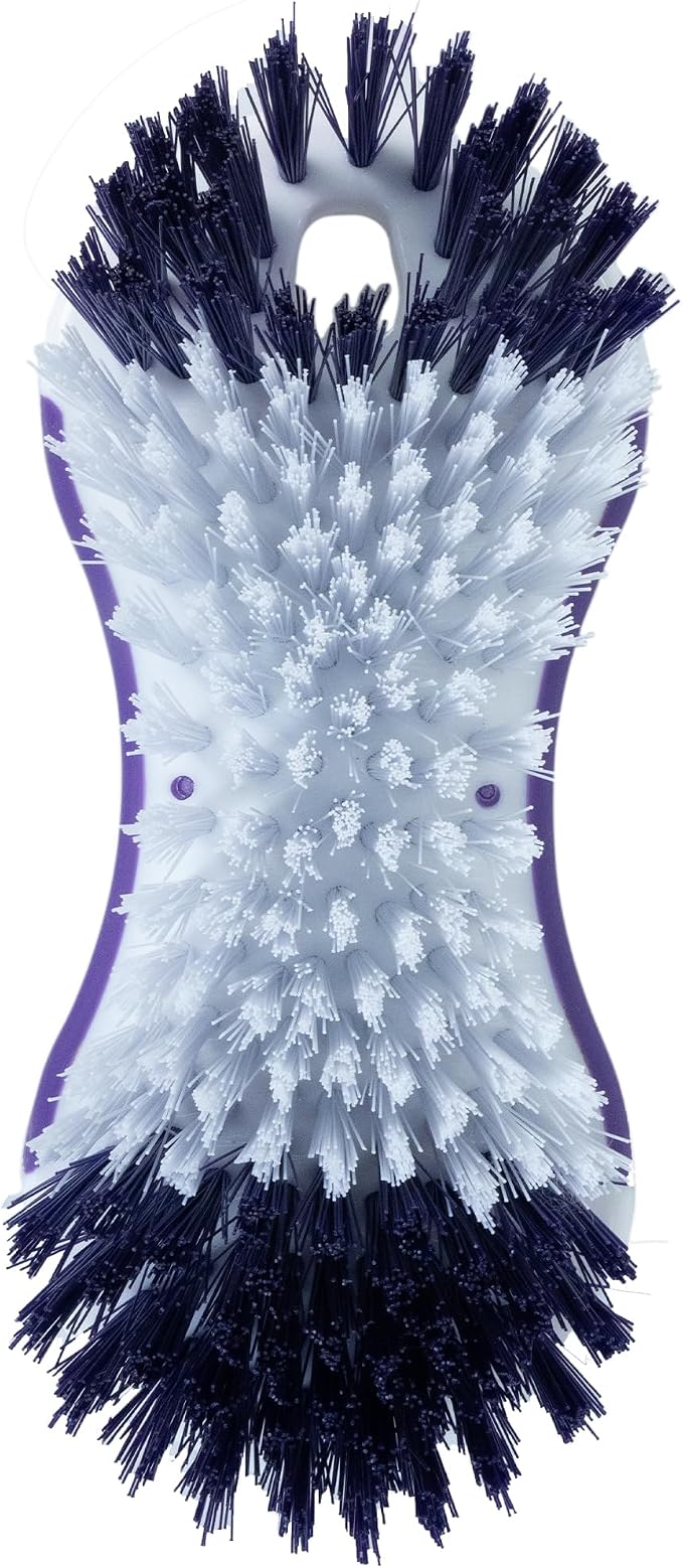 Fabuloso Compact Hand Scrub Brush, White and Purple, 6 Inch | Easy-grip rubber texture with firm bristles for kitchen, bathroom, tile, and baseboards