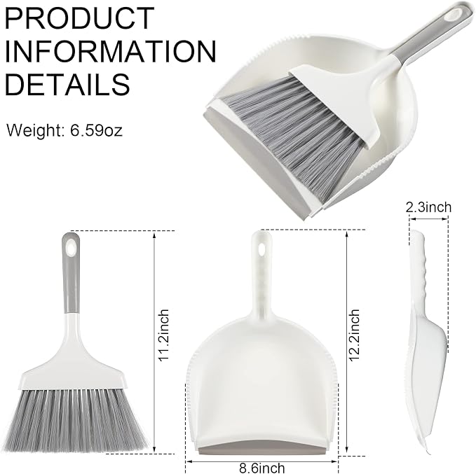 4 Sets Mini Dustpan and Brush Set Small Dustpan and Broom Set Portable Home Cleaning Supplies Brush and Dust Pan Combo with Handle for Desk Kitchen Keyboard Car Pet Waste