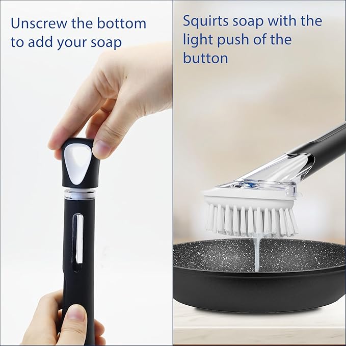 RIMAY Soap Dispensing Dish Brush, Dish Scrubber with Soap Dispenser, Dish Soap Brush, Dish Wand with Soap Dispenser Kitchen Brush for Dishes, Pans, Sink, Pots（2 Pack）