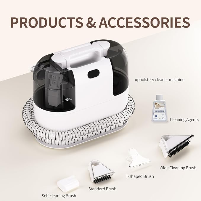PUREBEAR Portable HandHeld Carpet Cleaner Machine, Spot Cleaner | 18Kpa Suction Power| Shampooer| Dual Tank| Upholstery| Couch, Car Seat, Rug, Mattress| 2 Cleaning Heads| Self Cleaning