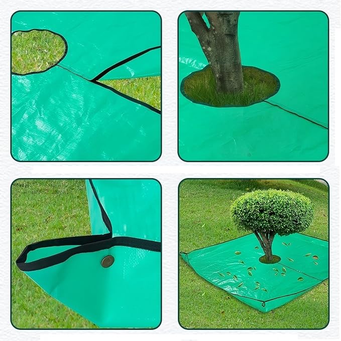 78.7" x 78.7" Landscape Pruning Tarp for Trimming, Waterproof Bush Trimming Tarps Shrub Trimmings Catcher, 12 Inch Hole, Stand Up Fasten Around Trees