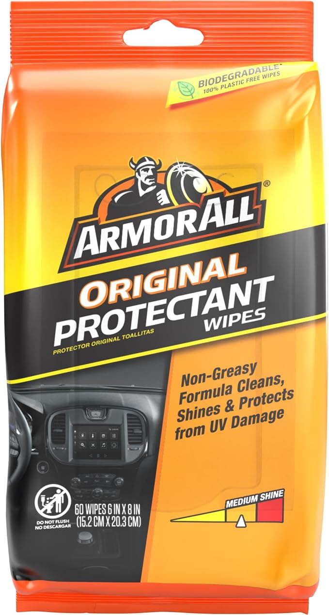 Armor All Car Protectant Wipes, Interior Car Wipes with UV Protection Against Cracking and Fading, 60 Wipes