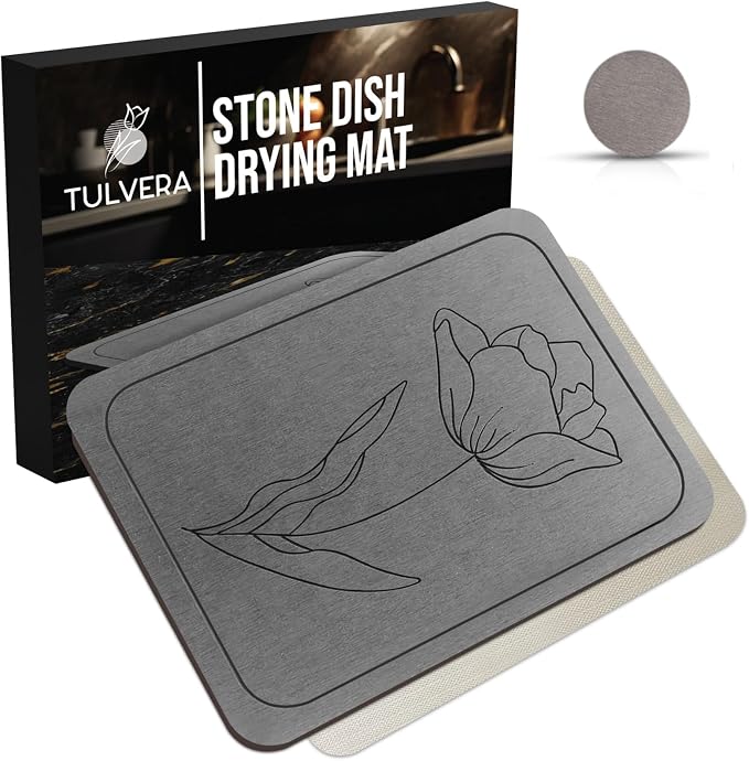 Stone Dish Drying Mat for Kitchen Counter – Diatomaceous Earth Drying Mat | Fast-Absorbing, Minimalist Design, Durable Diatomite | Non-Slip, Heat Resistant, Easy-to-Clean | USA Brand | 15.7”x11.8”