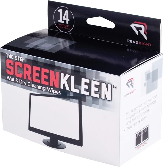 Read Right Kleen and Dry Screen Cleaning Wipes (RR1205) | Twin packs contain one pre-saturated wipe to remove | Alcohol-Free Cleani | Efficient and Convenient Method | Always Refer
