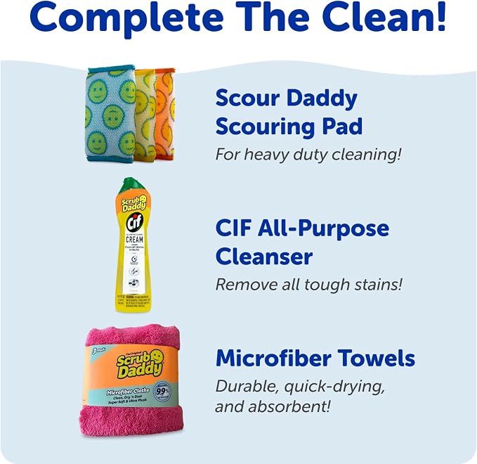 Scrub Daddy BBQ Daddy Grill Cleaner Kit - Bristle Free Grill Brush with Refill + 2 Steel Scour Daddy Grill Sponges - Built-in Grill Scraper - Temperature Controlled Grill Cleaning Tools (4 Count)