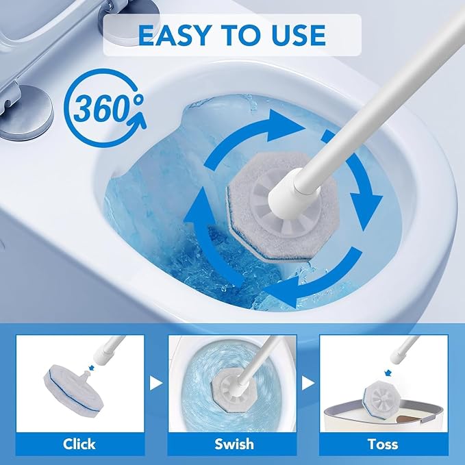 60 Count Toilet Brush for Clorox,Disposable Toilet Cleaner Refill Pads | Disposable Toilet Brush Heads, Toilet Bowl Cleaner, 4X Cleaning Power,Pre-Loaded Cleaning Formula, Bathroom Cleaning Supplies