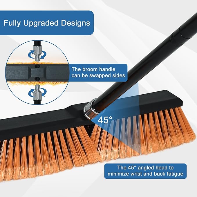 PBHEPJ 18 Inchs Push Broom Outdoor Heavy Duty, Shop Broom with 60" Long Handle for Cleaning Outdoor or Indoor Tile, Garage, Shop, Deck, Concrete, Wood, Stone, Patio Floor, 2 Pack