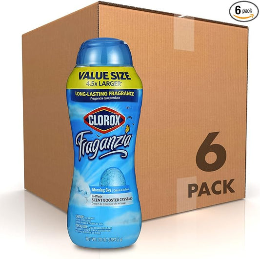Clorox Fraganzia Laundry Scent Booster Crystals In-Wash Fragrance Beads Fresh-Smelling Clothes Linens Safe All Fabrics Morning Sky Scent 70 OZ 6 Pack