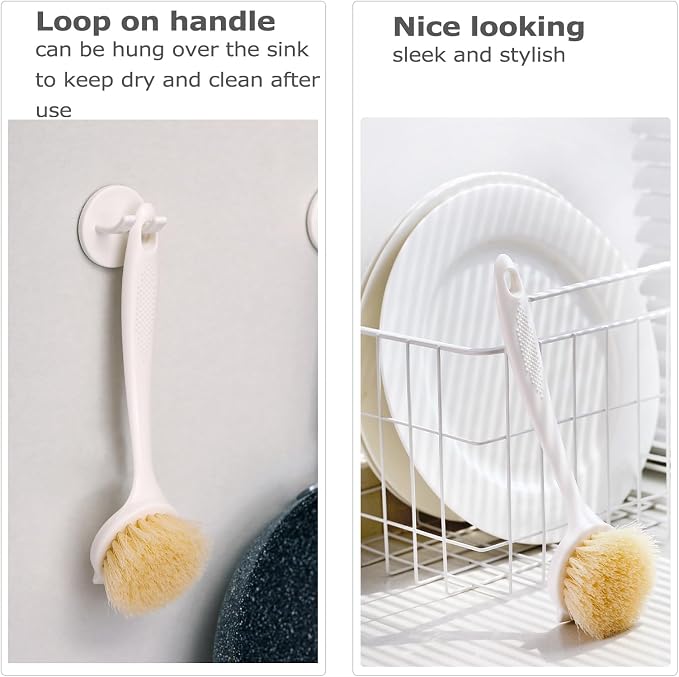 Facjoleco Dish Brush with Handle, Pot Brush, 2 Pack Kitchen Scrub Brushes for Cleaning, Dish Scrubber with Soft Bristles for Sink, Pots, Pans