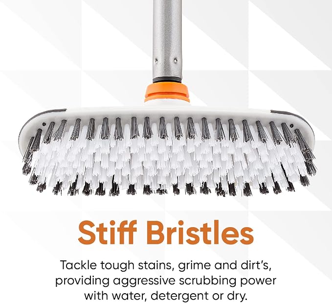 Superio Deck Scrub Brush with Long Handle, Heavy Duty Stiff Bristles Grout Scrubber with Scraper - Cleans Hot Tub, Swimming Pool, Granite Tiles, Bathroom, Patio, Kitchen, Wall and Deck (54 Inches)