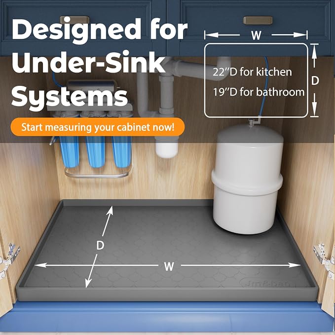 Jin&Bao Waterproof Under Sink Mat 25" x 22", Thick Silicone Mat Cabinet Protector for Kitchen and Bathroom, Shelf Liner, Home Organizer and Storage, Multipurpose Tray for Gadgets and Essentials