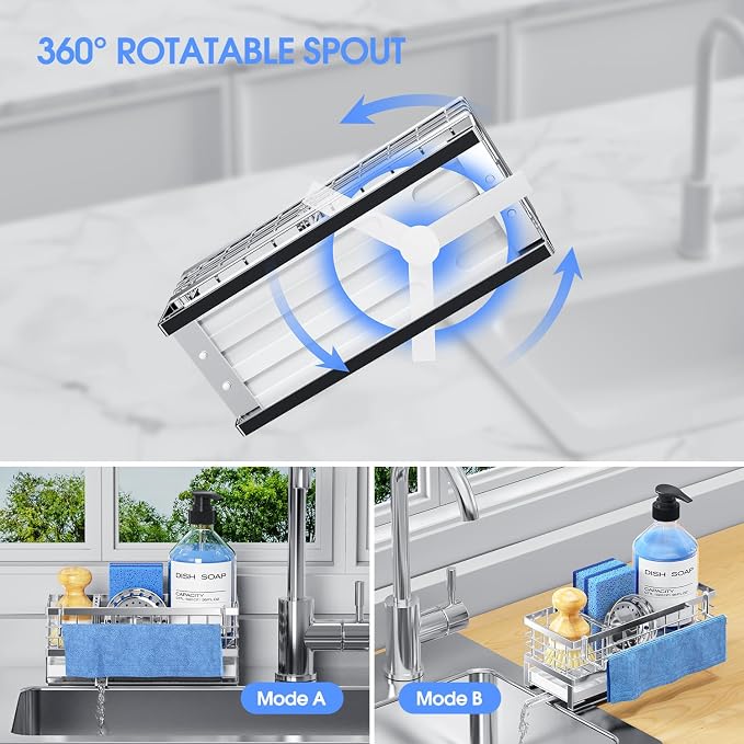 Kitchen Sink Sponge Holder - Self-Draining, Detachable Dish Cloth Holder, Rustproof Kitchen Countertop Organizer (Stainless Steel)