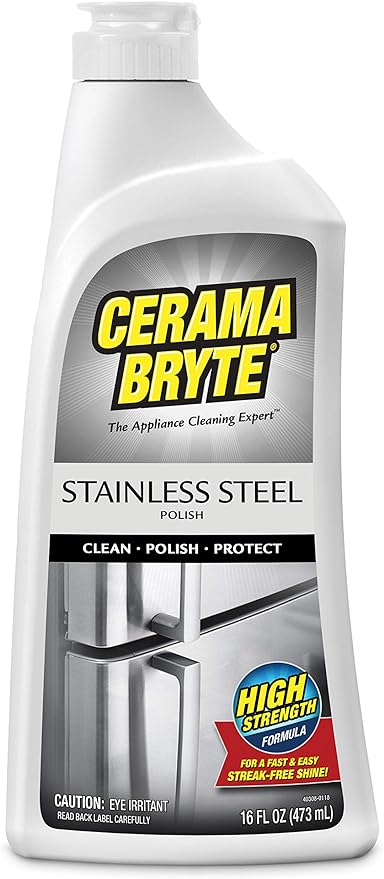 Cerama Bryte Stainless Steel Cleaner for Appliances, Streak-Free Shine and Protection for Refrigerators, Dishwashers, Ovens, and Grills, 16 Fluid Ounce 1 Pack, No Spray Pump