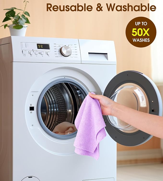 KitchLife Microfiber Cleaning Cloth Roll, 100 Pack - Tear-Away Microfiber Paper Towels, Lint-Free, Reusable, Washable for Kitchen, Car, Dishes, and Sensitive Surfaces (Light Purple)