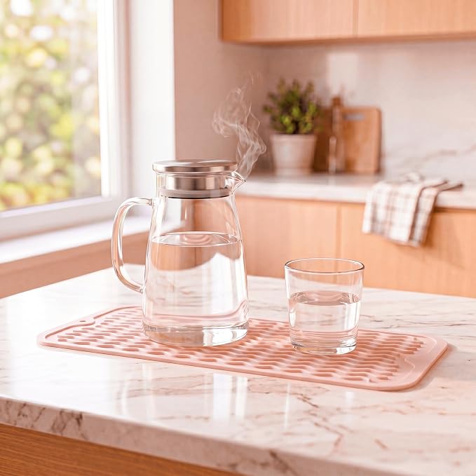 MicoYang Silicone Dish Drying Mat for Multiple Usage,Easy clean,Eco-friendly,Heat-resistant Silicone Mat for Kitchen Counter,Sink,Bar,Bottle,or Cup Pink M 17 inches x 6 inches
