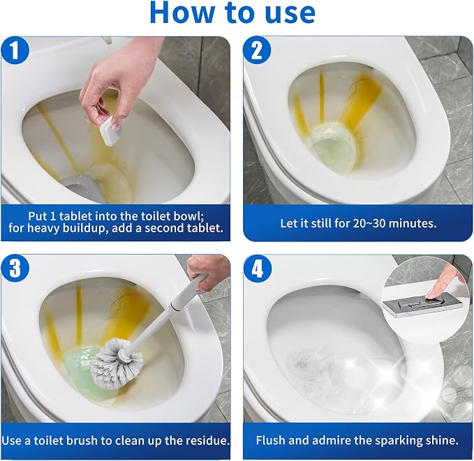 Toilet Bowl Cleaner Tablets, Leaves Bowl Sanitary, Freshens, Deodorizes, Descales & Repels Tough Stains, Helps Prevent Limescale Buildup, Safe for Septic Tanks, 24 Pack 1 Year Supply