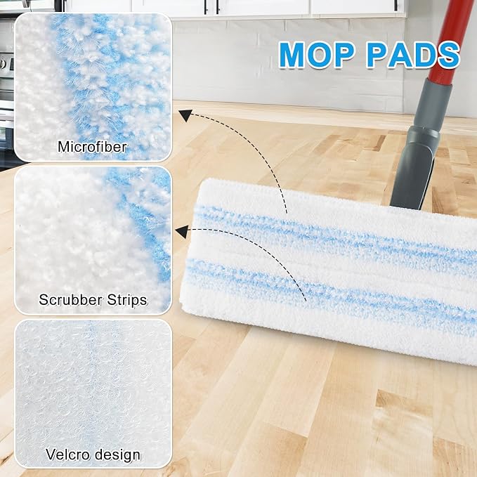 Mop Replacement Pads for Ocedar H2prO Flat Mop, 4 Pack Mop Refills for O-Cedar H2pro Flat Mop, Machine Washable Reusable Microfiber Mop Heads Replacements for Ocedar H2 Pro Mop
