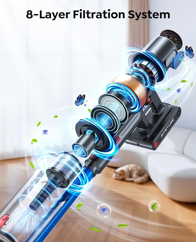 Cordless Vacuum Cleaner, 650W 55KPA 70Mins Vacuum Cleaners for Home, Upgraded Stick Vacuum with Mattress Cleaning Tool, Wall Mount Charging, Auto Mode, Self-Standing Vacuum for Pet Hair/Floors/Carpets