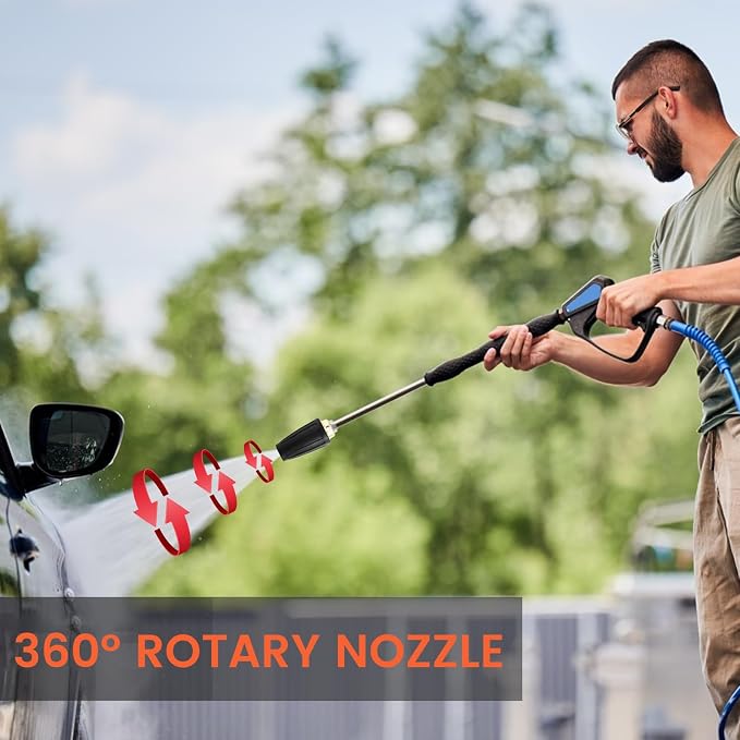 Pressure Washer Tips Rotating Turbo Nozzle, 4000PSI Max Power Washer Accessories Parts, with 7pcs Spray Jet Nozzles Kit Attachment&1/4 IN Quick Connector, for Cleaning Concrete, Brick Surface