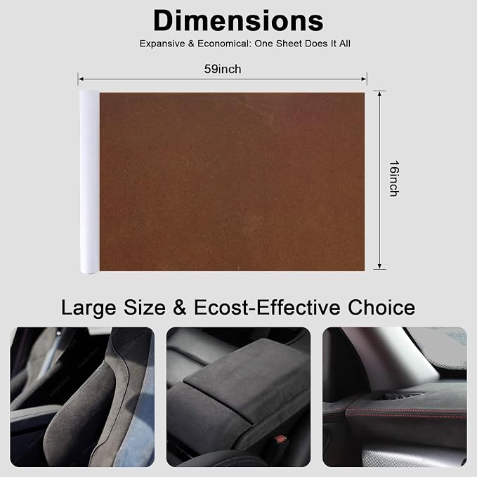 Premium Dark Brown Suede Fabric Wrap - 16x59 inch Suede Wrap for Car Interior - Self-Adhesive Microfiber and Synthetic Leather, Stretchable Interior Film for Car and Home Decor