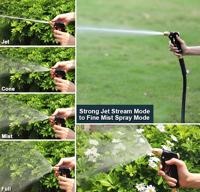 ESOW Garden Hose Nozzle, Heavy Duty Metal with Brass Nozzle, 4 Modes | High pressure pistol grip sprayer for garden, car wash, pet shower. Leak-proof, rustproof metal build. Adjustable water flow