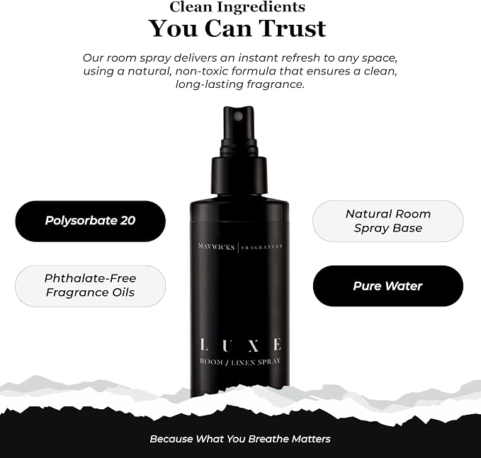 Mavwicks Fragrances - (Luxe) Linen & Room Spray (8oz) – Bedroom & Home Fragrance Mist, Long-Lasting Freshness To Brighten Up Your Space, Fabric & Air Freshener, Aromatherapy Scent Spray