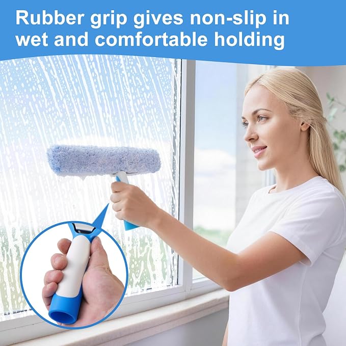 Mitclear Window Cleaning Kit 10IN Squeegee & Scrubber for Shower Glass Car | Professional Windows Cleaner Tool Glass Washing Equipment - Silicone Squeegee & Microfiber Scrubber for Mirror Windshield
