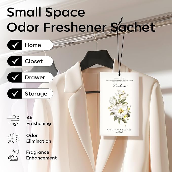 MYARO Scented Sachet House Air Freshener - 12 Pack Long Lasting Gardenia Fragrance Deodorizer for Home Closet Drawer Car