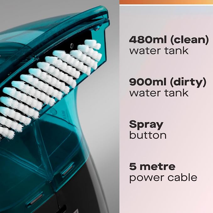 Hausmeister Hydroflex Carpet Cleaner Machine, Upholstery Cleaner Machine for Couch, Car Seats & Pet Stains, 500W Powerful Handheld Deep Cleaner with 3 Brush Heads (Machine + 0 solution)