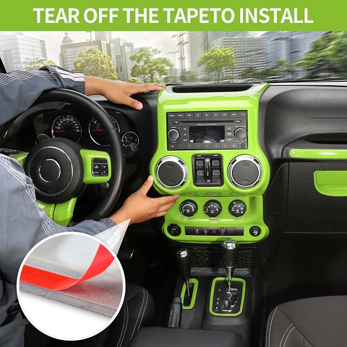 RT-TCZ for Jeep JK Interior Trim Kit Green, JKU Center Console Dashboard Panel Trim Cover for Jeep Wrangler JK JKU 2011-2017 Green Interior Accessories 10pcs