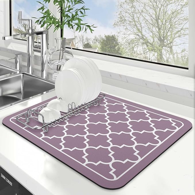 WISELIFE Dish Drying Mat Super Absorbent Drying Mat Large Dish Drying Mats for Kitchen Counter Easy Clean Dish Mat Kitchen Drying Mat15"x 18" Stylish Purple