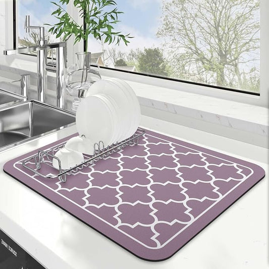 WISELIFE Dish Drying Mat Super Absorbent Drying Mat Large Dish Drying Mats for Kitchen Counter Easy Clean Dish Mat Kitchen Drying Mat15"x 18" Stylish Purple