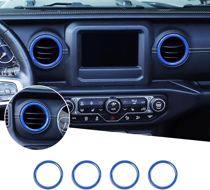 JeCar Interior Trim Kit Dashboard Air Conditioner Vent Ring Interior Accessories Compatible with Jeep Wrangler 2018-2023 JL & 2020-2023 Gladiator JT, Blue