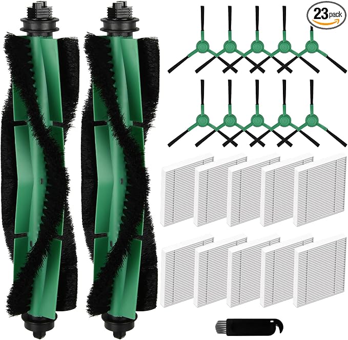 23P Accessory for iRobot Roomba 104,105,105X Vac/Combo,Y0140,Y0110,Q Series | Robot Vacuum Replacement Parts for Q0120 Q0520 Q011,include 2 Main Brushes,10 HEPA Filters,10 Side Brushes,1 Cleaning Tool