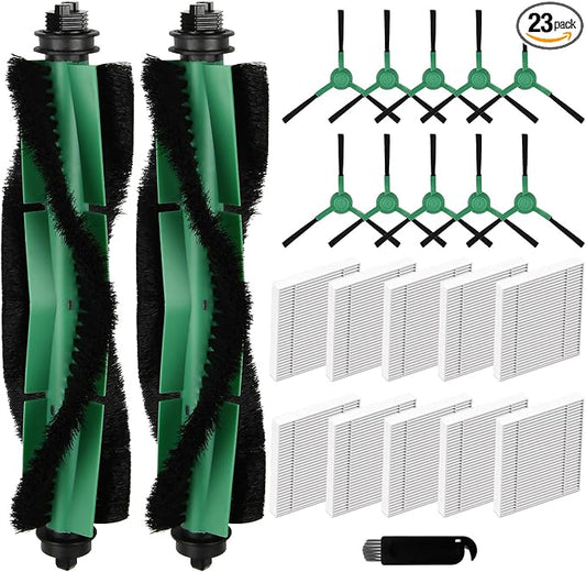 23P Accessory for iRobot Roomba 104,105,105X Vac/Combo,Y0140,Y0110,Q Series | Robot Vacuum Replacement Parts for Q0120 Q0520 Q011,include 2 Main Brushes,10 HEPA Filters,10 Side Brushes,1 Cleaning Tool