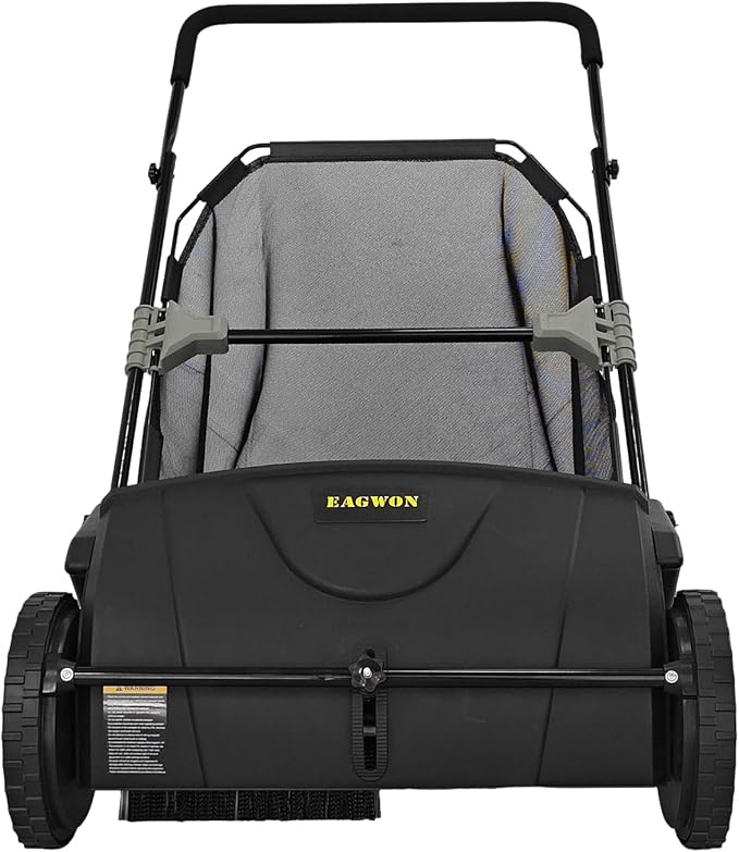 Push Lawn Sweeper, 21-Inch Width, 3.5 Cu. Ft. Hopper Capacity, 4 Spinning Brushes, Adjustable Height, Durable Steel Frame with Rubber Wheels, Black