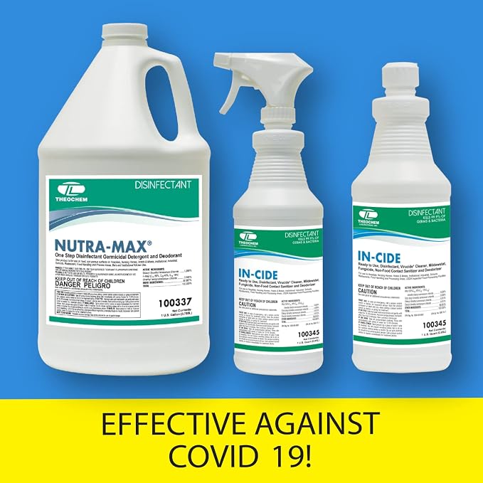 Nutra-Max Hospital Grade Disinfectant, EPA List N & G, Kills 99.9% Viruses & Bacteria, 1:32 Concentrate Makes 32 Gallons, Commercial Multi-Surface Cleaner For Home