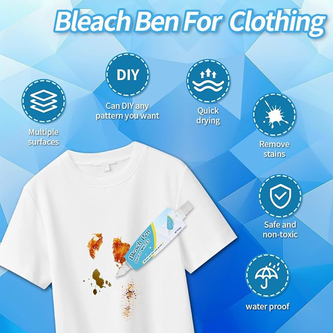 Bleach Pen For Clothing, Bleach Pen, Stain Remover Pen, Instant Travel Stain Cleaner for Clothes, Food, Wine, Coffee, Makeup, Clothing Bleached DIY Design, Portable & Easy Use（1 pack