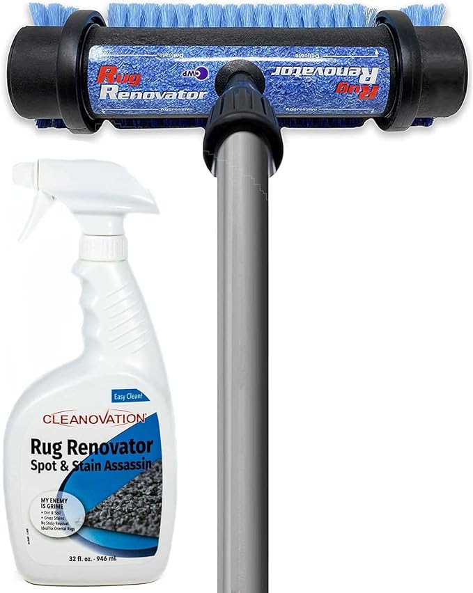 Rug Renovator Floor Scrub Brush with Long Handle, Scrape Brush Stiff Bristle Scrubber, Cleaning for carpet pet stains and odors, 32 Fl oz Carpet Shampoo
