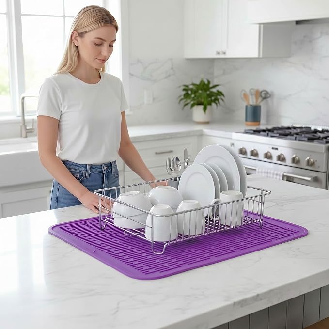 MicoYang Silicone Dish Drying Mat for Multiple Usage,Easy clean,Eco-friendly,Heat-resistant Silicone Mat for Kitchen Counter or Sink,Refrigerator or Drawer Liner Purple 2XL 24 inches x 18 inches