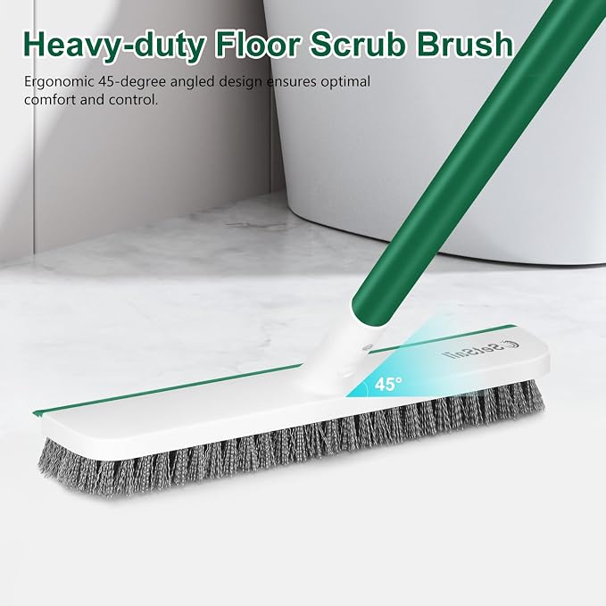 SetSail Floor Scrub Brush, Scrub Brush with Long Handle, White Green | 2 in 1 Scraper Brush Stiff Bristle Floor Scrubber for Cleaning Bathroom Shower Kitchen Garage Deck Tile Tub