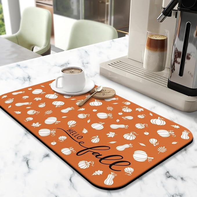 Fun Coffee Mat 19inx12in,Coffee Bar Mat for Countertops,Absorbent Hide Stain Anti-Slip Coffee Bar Accessories Fit Under Coffee Machine Mat,dish Drying Mats for Kitchen