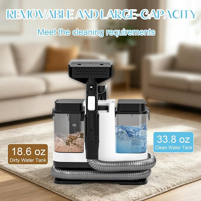 18Kpa Carpet Cleaner Machine, Portable Carpet and Upholstery Cleaning Machine, Deep Cleaning for Rugs, Couch, Car Interiors Stains, Pet & Family Friendly, 120V (WHITE)